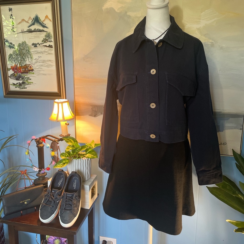 Zara Dark Blue Jean Jacket with Button Accents